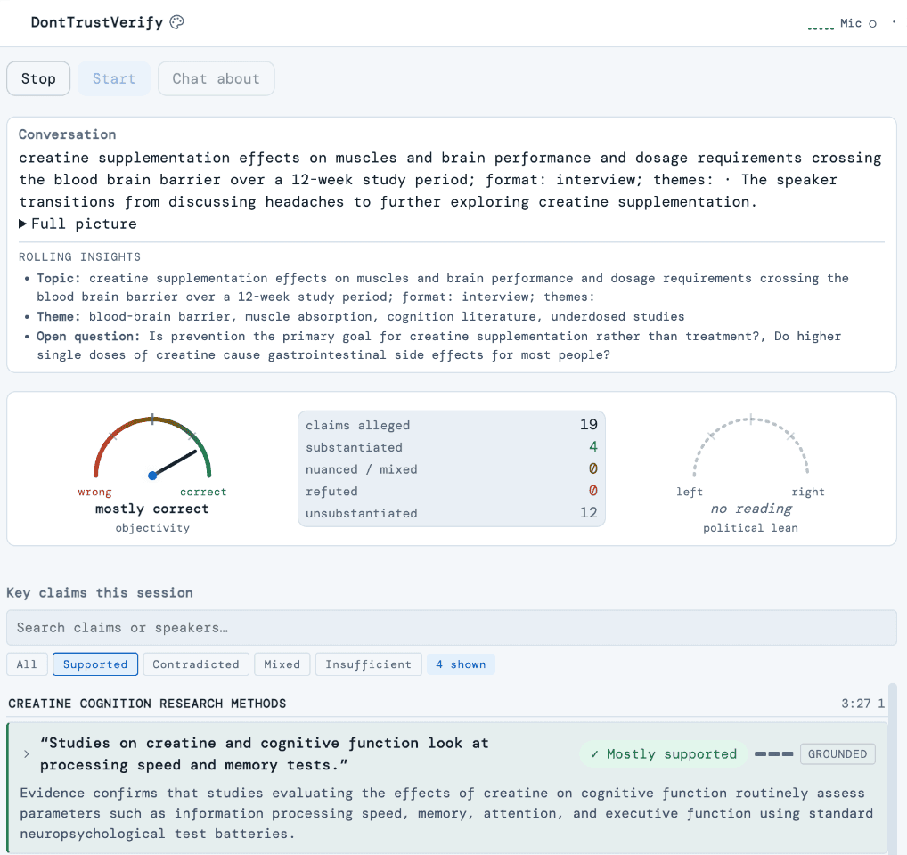 DontTrustVerify — live fact-checking for Chrome icon